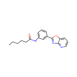 CCCCCC(=O)Nc1cccc(-c2nc3ncccc3o2)c1 ZINC000004034374