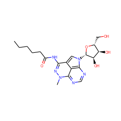 CCCCCC(=O)Nc1nn(C)c2ncnc3c2c1cn3[C@@H]1O[C@H](CO)[C@@H](O)[C@H]1O ZINC000013558326