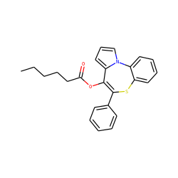 CCCCCC(=O)OC1=C(c2ccccc2)Sc2ccccc2-n2cccc21 ZINC000013739855