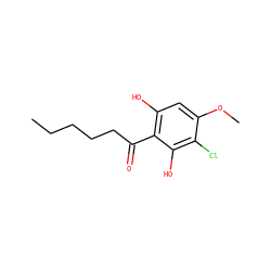 CCCCCC(=O)c1c(O)cc(OC)c(Cl)c1O ZINC000002563944