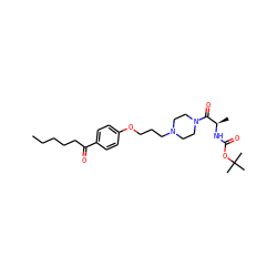 CCCCCC(=O)c1ccc(OCCCN2CCN(C(=O)[C@@H](C)NC(=O)OC(C)(C)C)CC2)cc1 ZINC000013444729