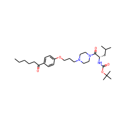 CCCCCC(=O)c1ccc(OCCCN2CCN(C(=O)[C@H](CC(C)C)NC(=O)OC(C)(C)C)CC2)cc1 ZINC000013444744