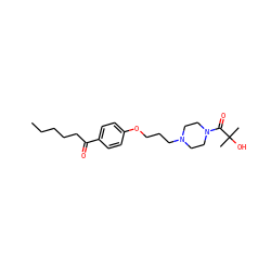 CCCCCC(=O)c1ccc(OCCCN2CCN(C(=O)C(C)(C)O)CC2)cc1 ZINC000013444657