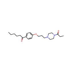 CCCCCC(=O)c1ccc(OCCCN2CCN(C(=O)CC)CC2)cc1 ZINC000013444635