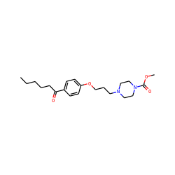CCCCCC(=O)c1ccc(OCCCN2CCN(C(=O)OC)CC2)cc1 ZINC000013444564