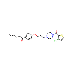 CCCCCC(=O)c1ccc(OCCCN2CCN(C(=O)c3sccc3Cl)CC2)cc1 ZINC000013444606