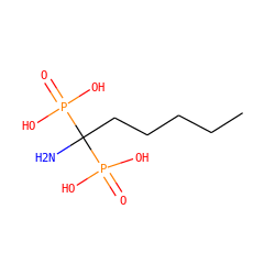 CCCCCC(N)(P(=O)(O)O)P(=O)(O)O ZINC000028528458