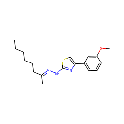 CCCCCC/C(C)=N/Nc1nc(-c2cccc(OC)c2)cs1 ZINC000058575127
