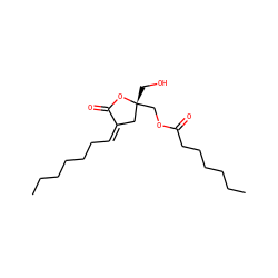 CCCCCC/C=C1/C[C@@](CO)(COC(=O)CCCCCC)OC1=O ZINC000042876738
