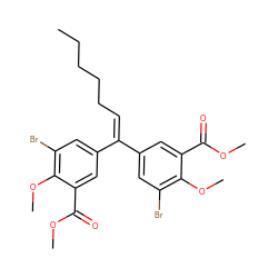 CCCCCC=C(c1cc(Br)c(OC)c(C(=O)OC)c1)c1cc(Br)c(OC)c(C(=O)OC)c1 ZINC000001626186