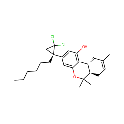 CCCCCC[C@@]1(c2cc(O)c3c(c2)OC(C)(C)[C@@H]2CC=C(C)C[C@@H]32)CC1(Cl)Cl ZINC000013819878