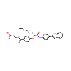 CCCCCC[C@@H](Oc1ccc(C(=O)NCCC(=O)O)cc1)C(=O)Nc1ccc(-c2cc3ccccc3o2)cc1 ZINC000026180202