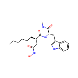 CCCCCC[C@H](CC(=O)NO)C(=O)N[C@@H](Cc1c[nH]c2ccccc12)C(=O)NC ZINC000013776863