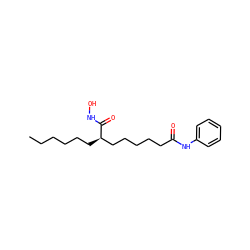 CCCCCC[C@H](CCCCCC(=O)Nc1ccccc1)C(=O)NO ZINC001772577498