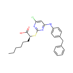 CCCCCC[C@H](Sc1nc(Cl)cc(Nc2ccc(Cc3ccccc3)cc2)n1)C(=O)O ZINC000299826207