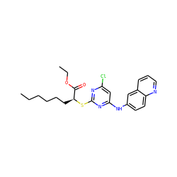 CCCCCC[C@H](Sc1nc(Cl)cc(Nc2ccc3ncccc3c2)n1)C(=O)OCC ZINC000040863720