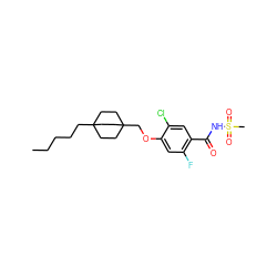 CCCCCC12CCC(COc3cc(F)c(C(=O)NS(C)(=O)=O)cc3Cl)(CC1)CC2 ZINC000142857135