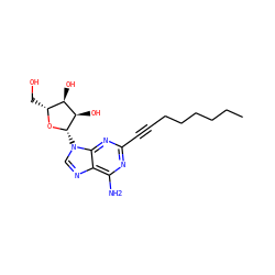 CCCCCCC#Cc1nc(N)c2ncn([C@@H]3O[C@H](CO)[C@@H](O)[C@H]3O)c2n1 ZINC000012405269
