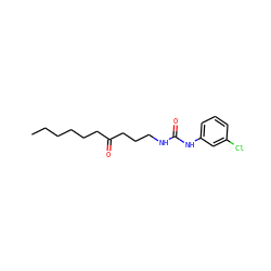 CCCCCCC(=O)CCCNC(=O)Nc1cccc(Cl)c1 ZINC000013560459