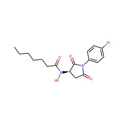 CCCCCCC(=O)N(O)[C@@H]1CC(=O)N(c2ccc(Br)cc2)C1=O ZINC000004313098