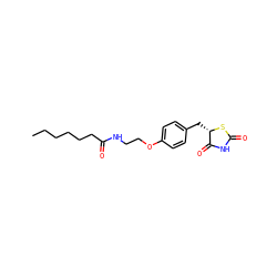 CCCCCCC(=O)NCCOc1ccc(C[C@@H]2SC(=O)NC2=O)cc1 ZINC000026502807