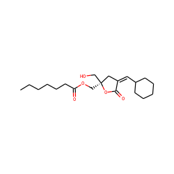 CCCCCCC(=O)OC[C@]1(CO)C/C(=C/C2CCCCC2)C(=O)O1 ZINC000045497446