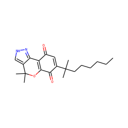 CCCCCCC(C)(C)C1=CC(=O)C2=C(OC(C)(C)c3c[nH]nc32)C1=O ZINC000103290096