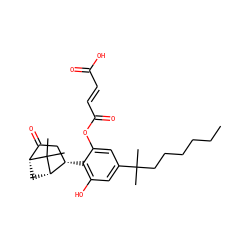 CCCCCCC(C)(C)c1cc(O)c([C@H]2CC(=O)[C@H]3C[C@@H]2C3(C)C)c(OC(=O)/C=C/C(=O)O)c1 ZINC000034377258