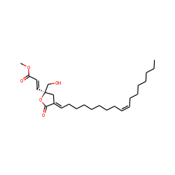 CCCCCCC/C=C\CCCCCCC/C=C1\C[C@](/C=C/C(=O)OC)(CO)OC1=O ZINC000034800499