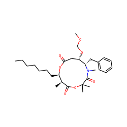 CCCCCCC[C@H]1OC(=O)C[C@H](OCOC)[C@H](Cc2ccccc2)N(C)C(=O)C(C)(C)OC(=O)[C@H]1C ZINC000038140033