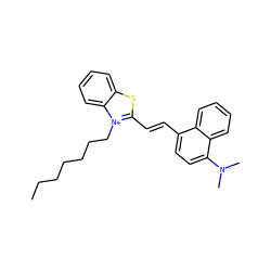 CCCCCCC[n+]1c(/C=C/c2ccc(N(C)C)c3ccccc23)sc2ccccc21 ZINC000082151399