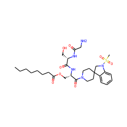 CCCCCCCC(=O)OC[C@H](NC(=O)[C@H](CO)NC(=O)CN)C(=O)N1CCC2(CC1)CN(S(C)(=O)=O)c1ccccc12 ZINC000036349070