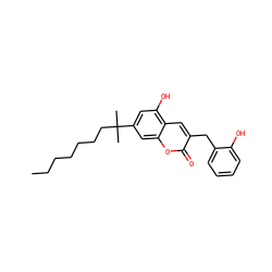 CCCCCCCC(C)(C)c1cc(O)c2cc(Cc3ccccc3O)c(=O)oc2c1 ZINC000095577441