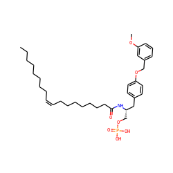 CCCCCCCC/C=C\CCCCCCCC(=O)N[C@@H](COP(=O)(O)O)Cc1ccc(OCc2cccc(OC)c2)cc1 ZINC000036178883