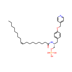 CCCCCCCC/C=C\CCCCCCCC(=O)N[C@@H](COP(=O)(O)O)Cc1ccc(OCc2ccncc2)cc1 ZINC000036178959