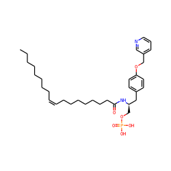 CCCCCCCC/C=C\CCCCCCCC(=O)N[C@H](COP(=O)(O)O)Cc1ccc(OCc2cccnc2)cc1 ZINC000014166996