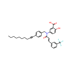 CCCCCCCCC#Cc1ccc(CN(C(=O)/C=C/c2cccc(C(F)(F)F)c2)c2ccc(O)c(C(=O)O)c2)cc1 ZINC000140884689
