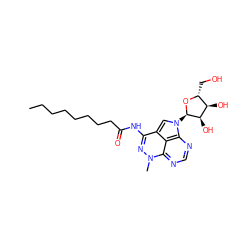 CCCCCCCCC(=O)Nc1nn(C)c2ncnc3c2c1cn3[C@H]1O[C@H](CO)[C@@H](O)[C@H]1O ZINC000049771433