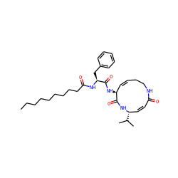 CCCCCCCCCC(=O)N[C@@H](Cc1ccccc1)C(=O)N[C@H]1/C=C/CCNC(=O)/C=C/[C@H](C(C)C)NC1=O ZINC000221151032