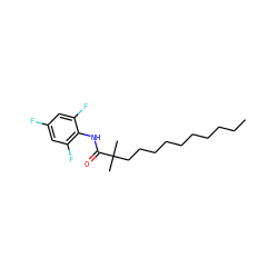 CCCCCCCCCCC(C)(C)C(=O)Nc1c(F)cc(F)cc1F ZINC000036349613