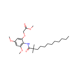 CCCCCCCCCCC(C)(C)C(=O)Nc1c(OC)cc(OC)cc1OCC(=O)OC ZINC000036349539