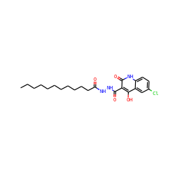 CCCCCCCCCCCC(=O)NNC(=O)c1c(O)c2cc(Cl)ccc2[nH]c1=O ZINC000205281738