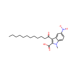 CCCCCCCCCCCC(=O)c1c(C(=O)O)n(C)c2ccc([N+](=O)[O-])cc12 ZINC000038158681