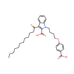 CCCCCCCCCCCC(=O)c1c(C(=O)O)n(CCCCOc2ccc(C(=O)O)cc2)c2ccccc12 ZINC000037858526