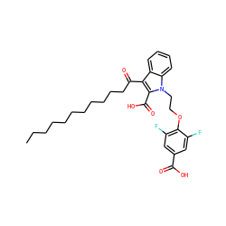CCCCCCCCCCCC(=O)c1c(C(=O)O)n(CCOc2c(F)cc(C(=O)O)cc2F)c2ccccc12 ZINC000037858520