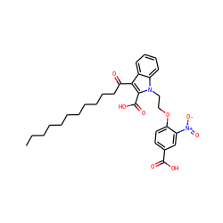 CCCCCCCCCCCC(=O)c1c(C(=O)O)n(CCOc2ccc(C(=O)O)cc2[N+](=O)[O-])c2ccccc12 ZINC000037858519