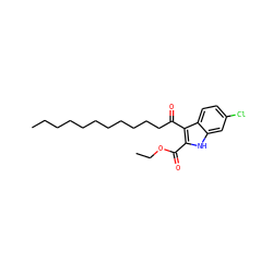 CCCCCCCCCCCC(=O)c1c(C(=O)OCC)[nH]c2cc(Cl)ccc12 ZINC000473121528