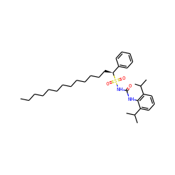 CCCCCCCCCCCCC[C@@H](c1ccccc1)S(=O)(=O)NC(=O)Nc1c(C(C)C)cccc1C(C)C ZINC000014263817