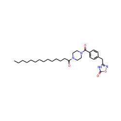 CCCCCCCCCCCCCC(=O)N1CCN(C(=O)c2ccc(Cc3noc(=O)[nH]3)cc2)CC1 ZINC000049784815