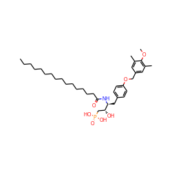 CCCCCCCCCCCCCCCC(=O)N[C@@H](Cc1ccc(OCc2cc(C)c(OC)c(C)c2)cc1)[C@H](O)CP(=O)(O)O ZINC000066258489